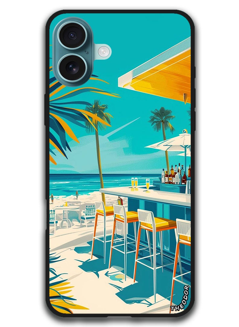 Theodor Protective Case Anti Scratch Shock Proof Bumper Cover For iPhone 16 (6.1)-inch a painting of a bar on the beach - Image 1