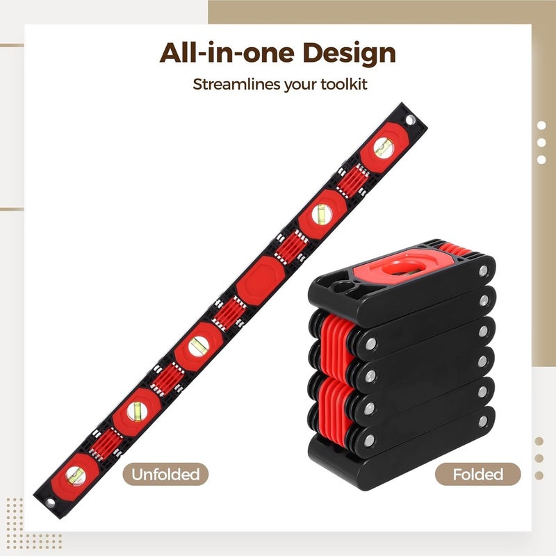 Leveling Tool Multi-Function, Foldable Level Tool With Strong Attachment, Abs Shell, 180/90/45 Degree Bubbles, 28.3 In Unfolded Portable Woodworking Level Tool - Image 2