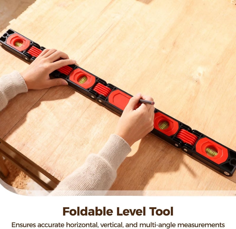 Leveling Tool Multi-Function, Foldable Level Tool With Strong Attachment, Abs Shell, 180/90/45 Degree Bubbles, 28.3 In Unfolded Portable Woodworking Level Tool - Image 3