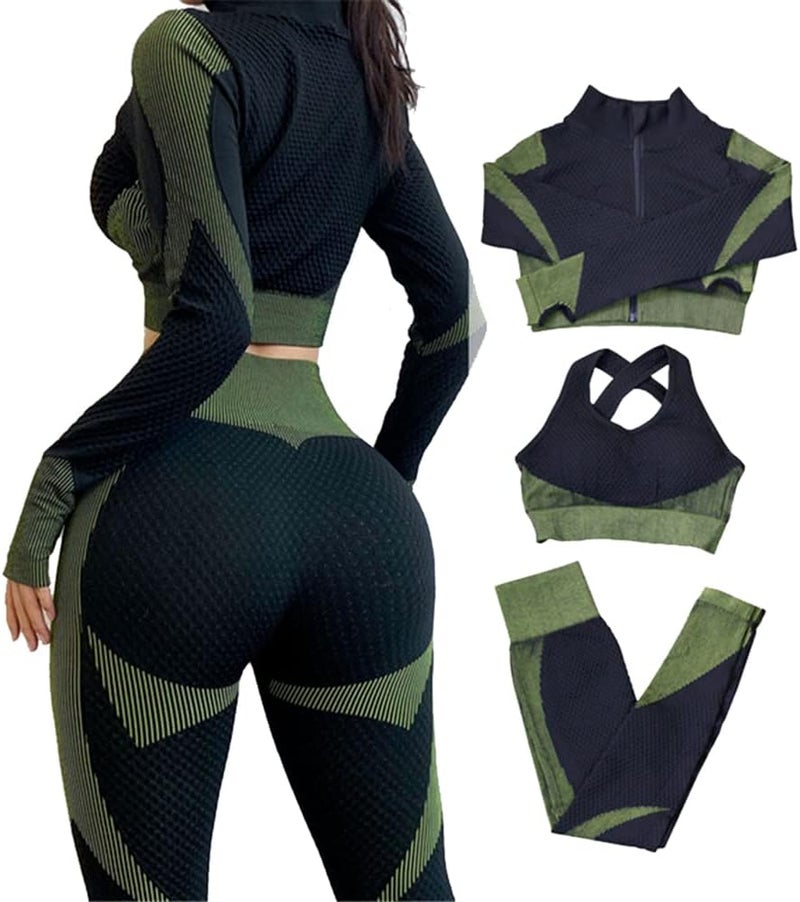 Veriliss 3pcs Seamless Outfit Workout Sets Gym for Women, Fitness Sports School Running Clothes Yoga Sportswear - Image 2