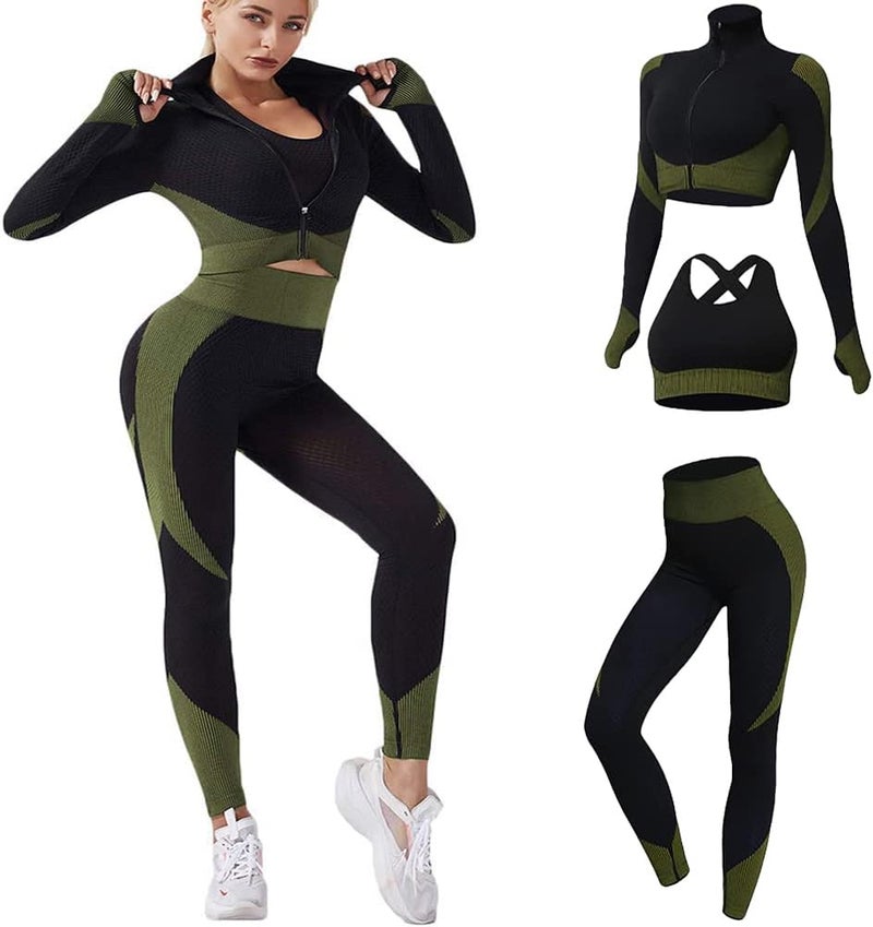 Veriliss 3pcs Seamless Outfit Workout Sets Gym for Women, Fitness Sports School Running Clothes Yoga Sportswear - Image 1