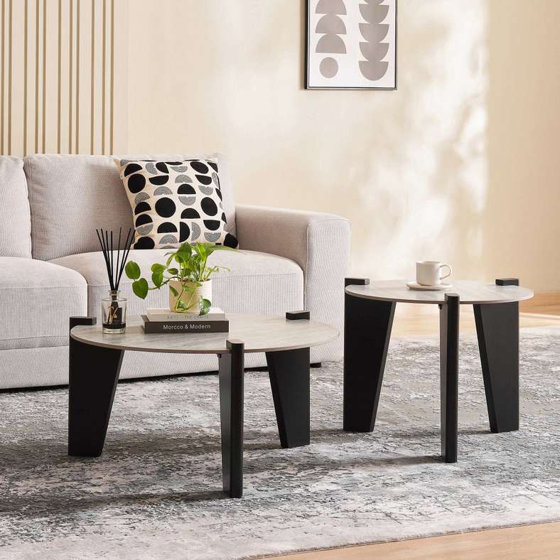 SAWYER COFFEE TABLE SET OF 2 TRAVERTINE - NATURAL BLACK