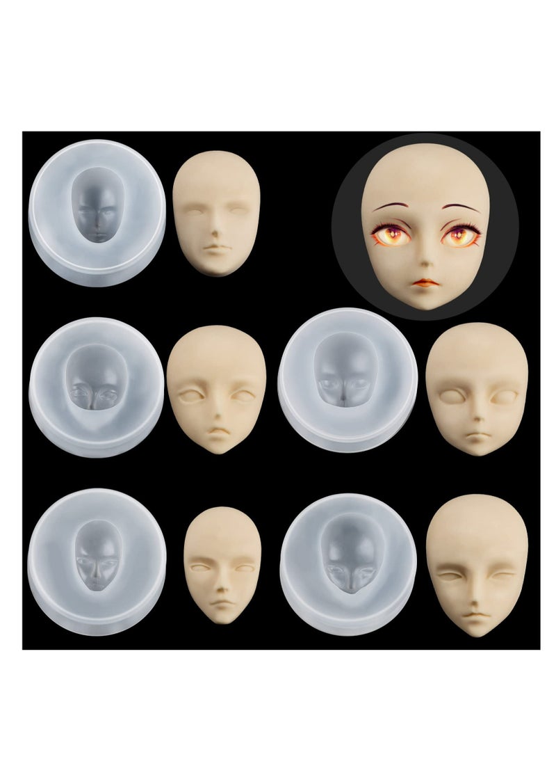 KASTWAVE 5 Pcs Human Face Silicone Molds, Fondant Decoration Mould Candy Clay Girl Face Moulds  DIY Chocolate Molds - Image 1
