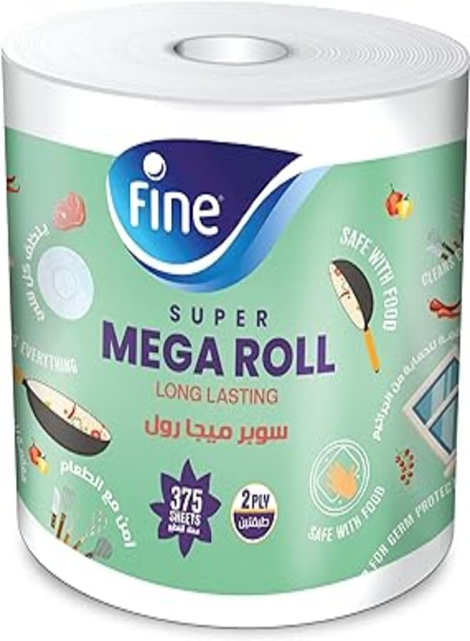 مناديل ورقية للمطبخ فاين سوبر ميجا رول، طبقتين، 375 ورقة