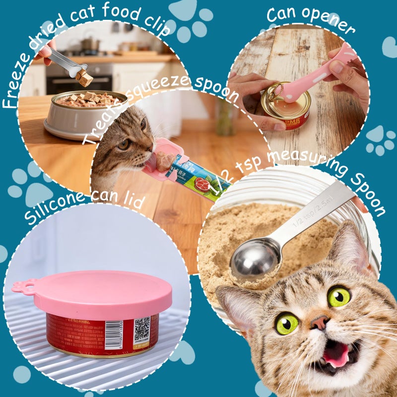 AIERSA Cat Food Can Lid Set, Includes Treat Squeeze Spoon for Wet Food, Silicone Cans Covers, Cat Can Opener with Spatula, Freeze Dried Snacks Clip, Nutritional Supplements Measuring Spoon - Image 2