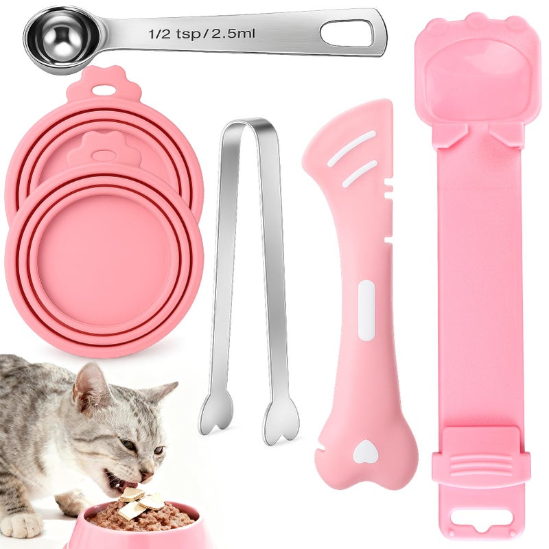 AIERSA Cat Food Can Lid Set, Includes Treat Squeeze Spoon for Wet Food, Silicone Cans Covers, Cat Can Opener with Spatula, Freeze Dried Snacks Clip, Nutritional Supplements Measuring Spoon - Image 1