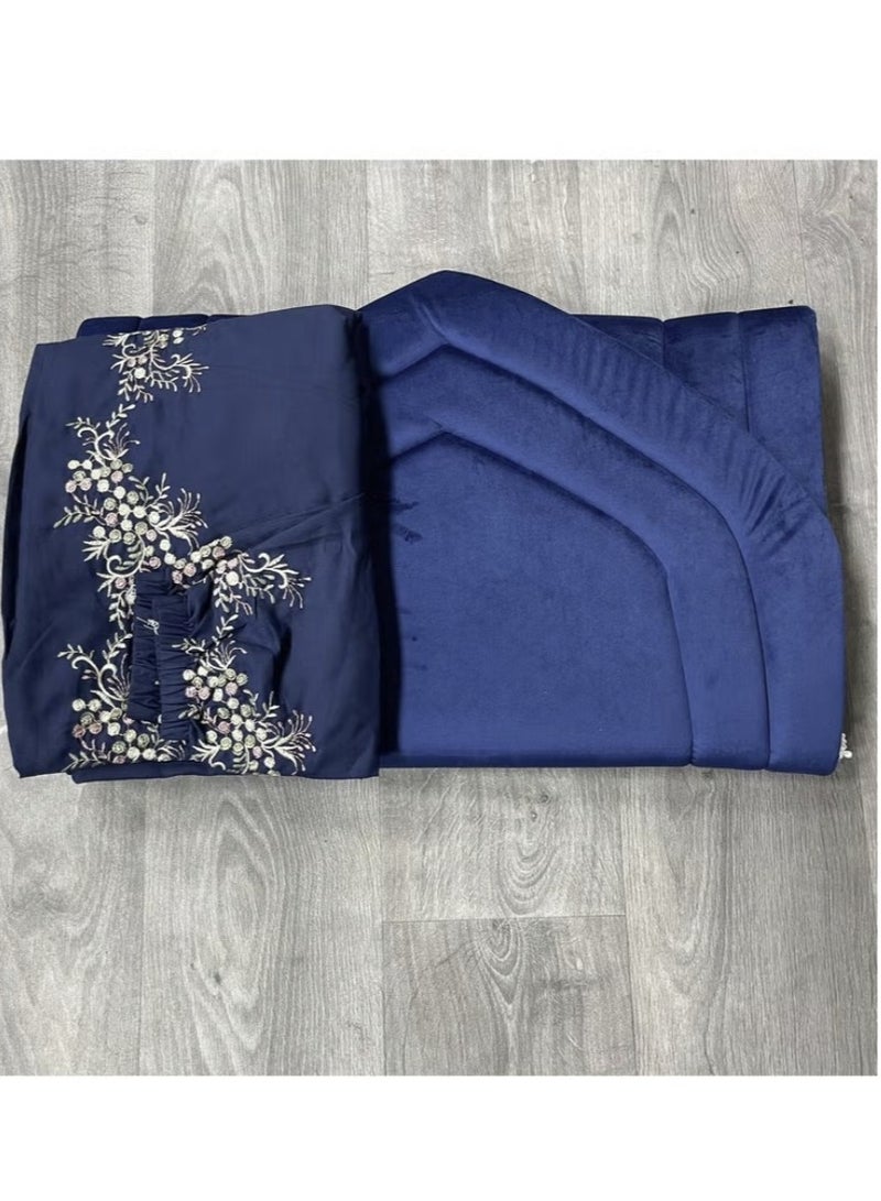 A set of prayer rug in the shape of a mihrab With a prayer dress with a side tie blue 