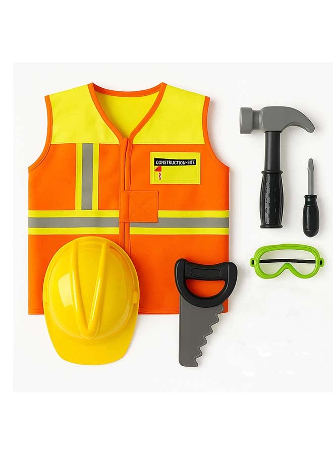Toyland Kids Construction Worker Costume Set – Engineer Role Play Dress Up Kit with Safety Vest, Hard Hat, Tools & Carry Bag – Pretend Play Outfit for Toddlers & Children Ages 3+ - Image 1