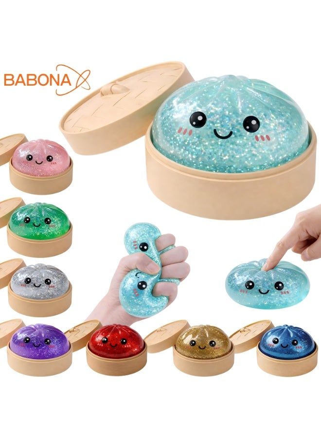 BABONA Glitter Dumpling Squishies Mystery Box Squeeze Toy, Eid al-Adha Squishy Dumpling Fidget Toys for Adults, Stress Relief Sensory Toy(LightBlue) - Image 1