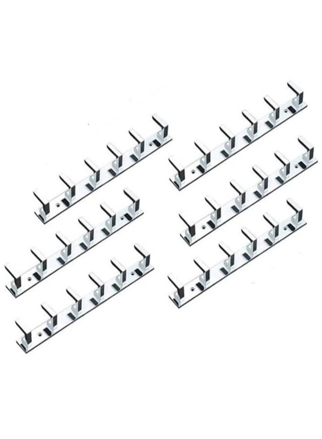 Deeplax flat 6 Hooks Stainless Steel Bathroom Cloth Hooks/Hanger/Key Holder/Door Wall Robe Hooks Rail for Hanging Keys, Clothes, Towel Hook Rail Stainless Steel Pack of 6 PCS Hangers (Silver) - Image 1