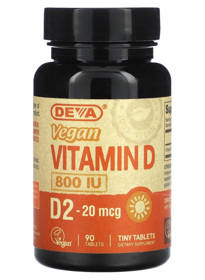 Deva Vegan Vitamin D2 20 mcg (800 IU) 90 Tablets - Image 1