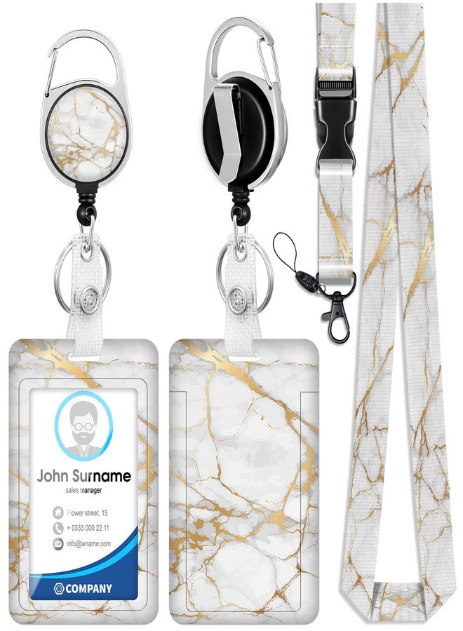 Toykee ID Badge Holder with Lanyard and Retractable Badge Reel Clip, Marble Card Name Tag Lanyard Vertical ID Protector Bage Clips for Women Nurse Nursing Doctor Teacher Student White - Image 1