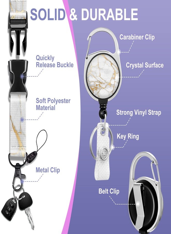 Toykee ID Badge Holder with Lanyard and Retractable Badge Reel Clip, Marble Card Name Tag Lanyard Vertical ID Protector Bage Clips for Women Nurse Nursing Doctor Teacher Student White - Image 4