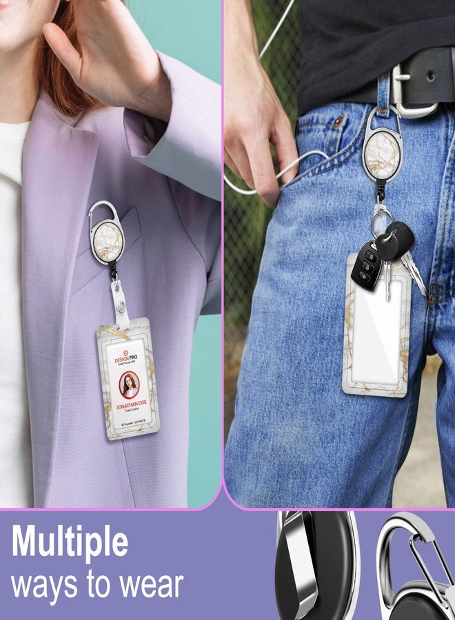 Toykee ID Badge Holder with Lanyard and Retractable Badge Reel Clip, Marble Card Name Tag Lanyard Vertical ID Protector Bage Clips for Women Nurse Nursing Doctor Teacher Student White - Image 5