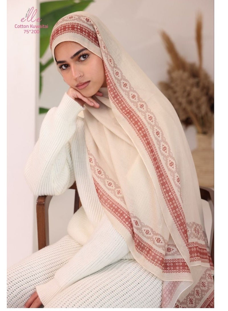 ELLE Luxury Veil Cotton Islamic Hijab for Women for Occasions and Regular Days - Size (200cm x 75cm) - Image 1
