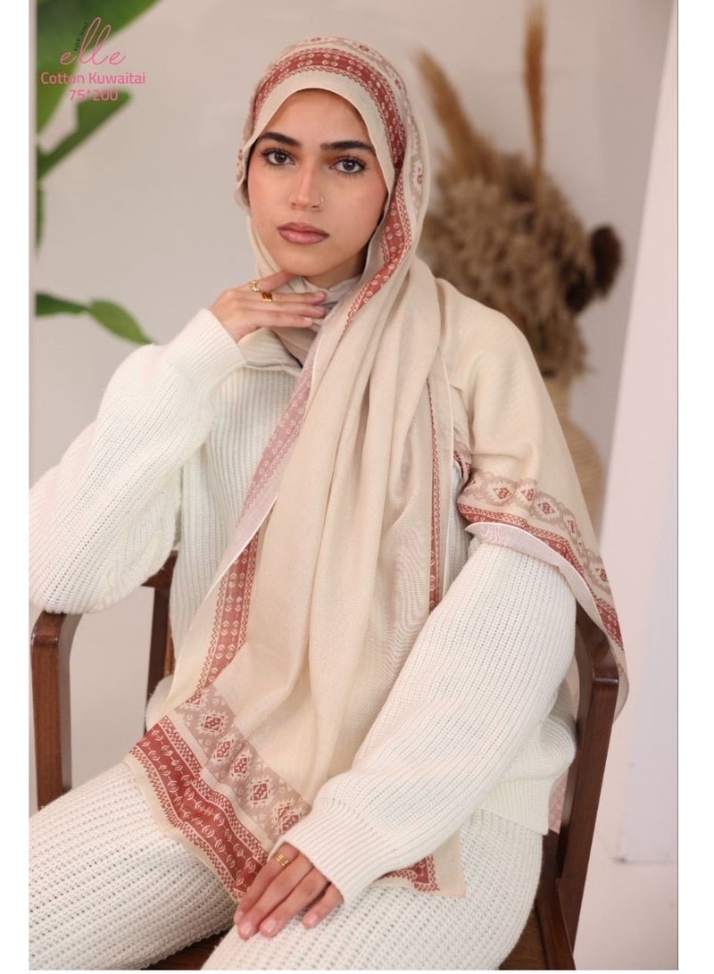 ELLE Luxury Veil Cotton Islamic Hijab for Women for Occasions and Regular Days - Size (200cm x 75cm) - Image 2