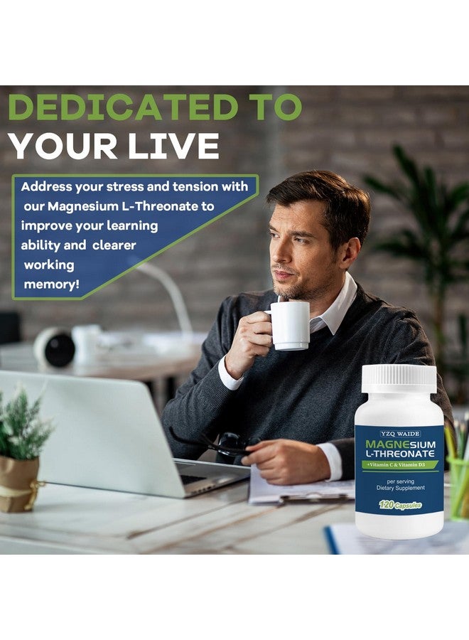 Magnesium L-Threonate Supplement 120 Capsules, 2000 mg Magnesium Threonate with Vitamin C & D3, High Absorption for Sleep, Cognition and Energy Support, Non-GMO(60 Days Supply) - Image 2