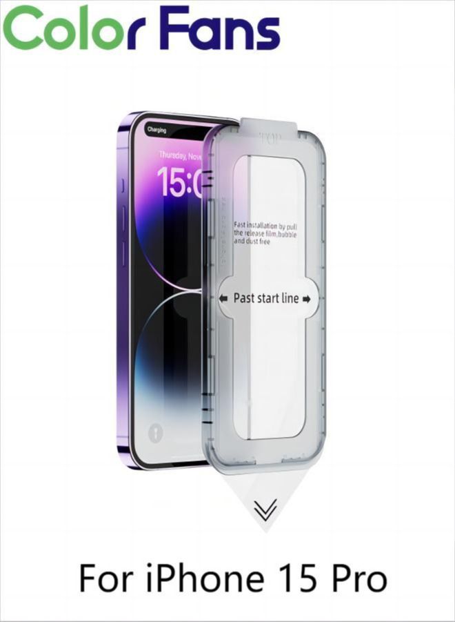 Color Fans iPhone 15 Pro Screen Protector (2023 Dust-Free Install), Full Coverage Tempered Glass Film 9H Hardness, Bubble Free - Image 1