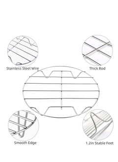 TamBee TamBee 2Pcs 7 Inch Air Fryer Rack Cooking Steaming Cooling Multi-Purpose 304 Stainless Steel Round Rack Cross Wire w Stand Cookware Fit for Air Fryer Pressure Cooker Canning (2,7Inch)  - Image 2