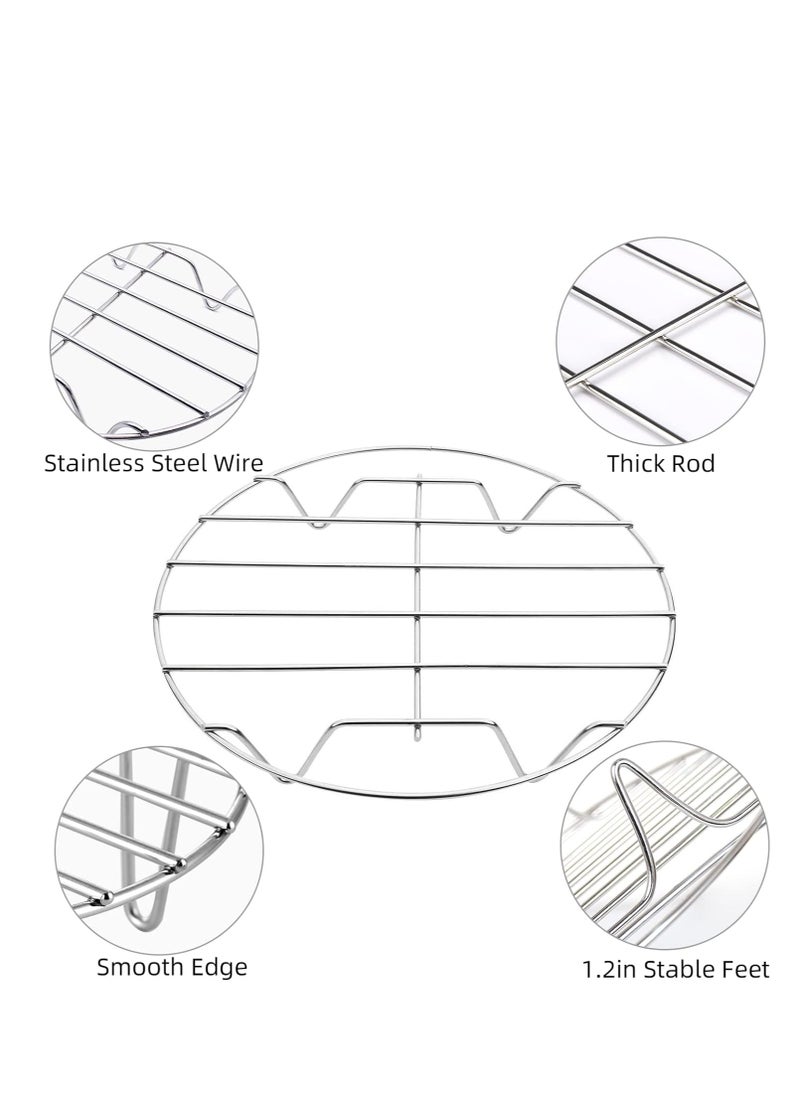 TamBee - TamBee 2Pcs 7 Inch Air Fryer Rack Cooking Steaming Cooling Multi-Purpose 304 Stainless Steel Round Rack Cross Wire w Stand Cookware Fit for Air Fryer Pressure Cooker Canning (2,7Inch) - Image 1