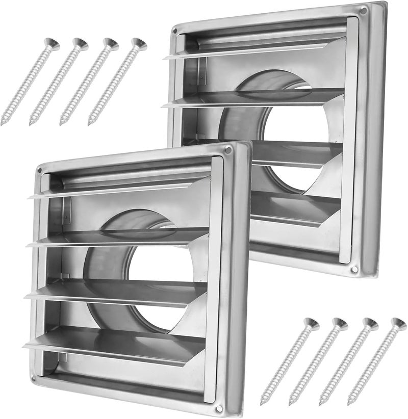 MDEOOSKY 2 Pack 4" Metal Dryer Vent Cover, Outside Stainless Steel Louvre Exterior Dryer Vent Cover, 4 Inch Metal Vent Cover Outdoor for Dryer Vent Range Hood Vent - Image 1