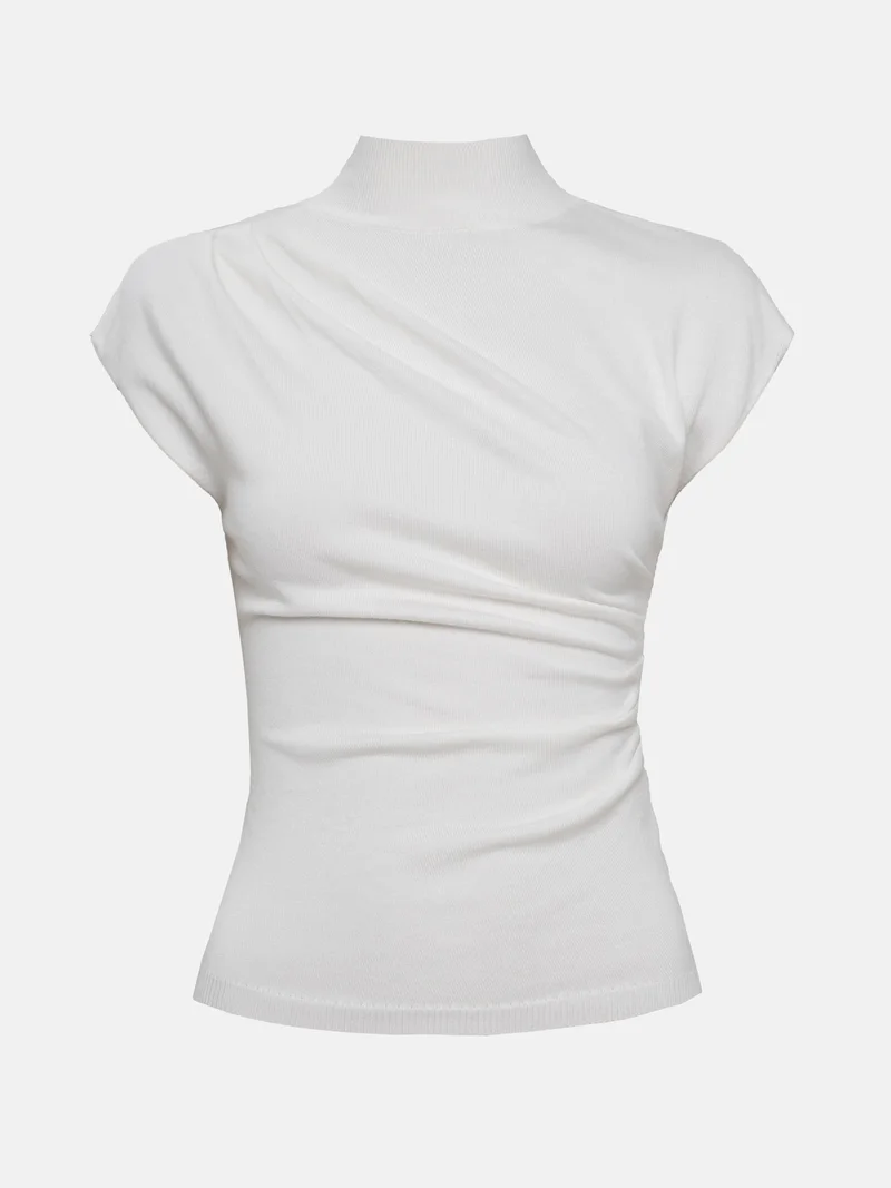 ليتشي بلوزة محبوكة بدون أكمام مع طيات على الكتف