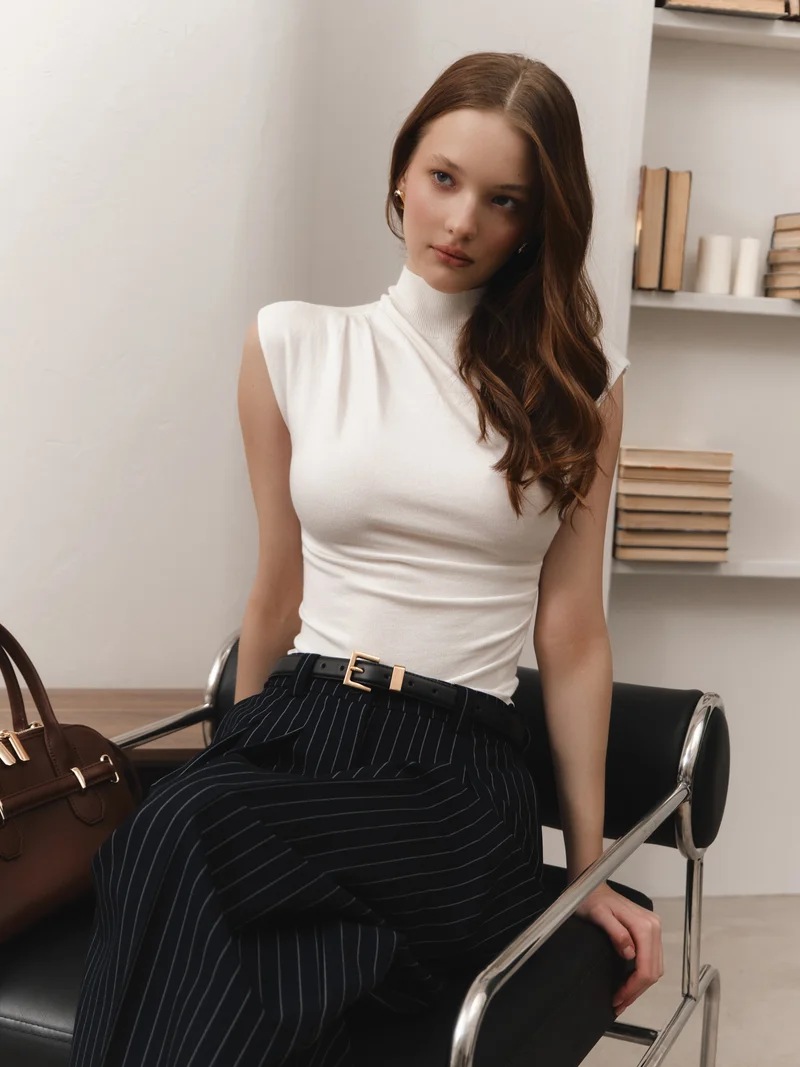 Lichi  Sleeveless knitted top with pleats at the shoulder for Women | Best Price UAE