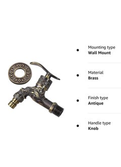 Excefore Wall Mount Faucet, Vintage Brass Outdoor Tap, Antique Garden Tap Kit, Zinc Alloy Basin Tap Faucet for Home, Kitchen, Bathroom, Outdoor, Garden (1/2")  - Image 4