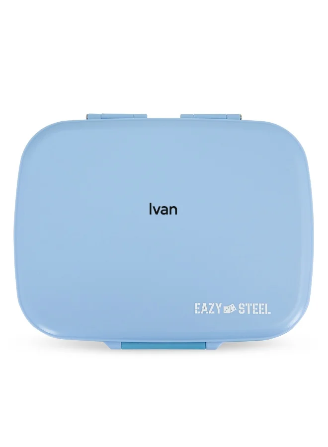Eazy Kids Eazy Kids Personalized Premium Stainless Steel Lunch Box 710ml – Leakproof 3-Compartment Lunch Box for Kids, Blue
