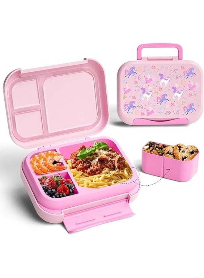 UREVO Kids Bento Lunch Box,5-Compartment Leakproof Container with handle Movable Snack Box BPA-Free, Dishwasher & Microwave Safe Utensils Included for Kids/Adults | School, Office & Travel | Pink - Image 1