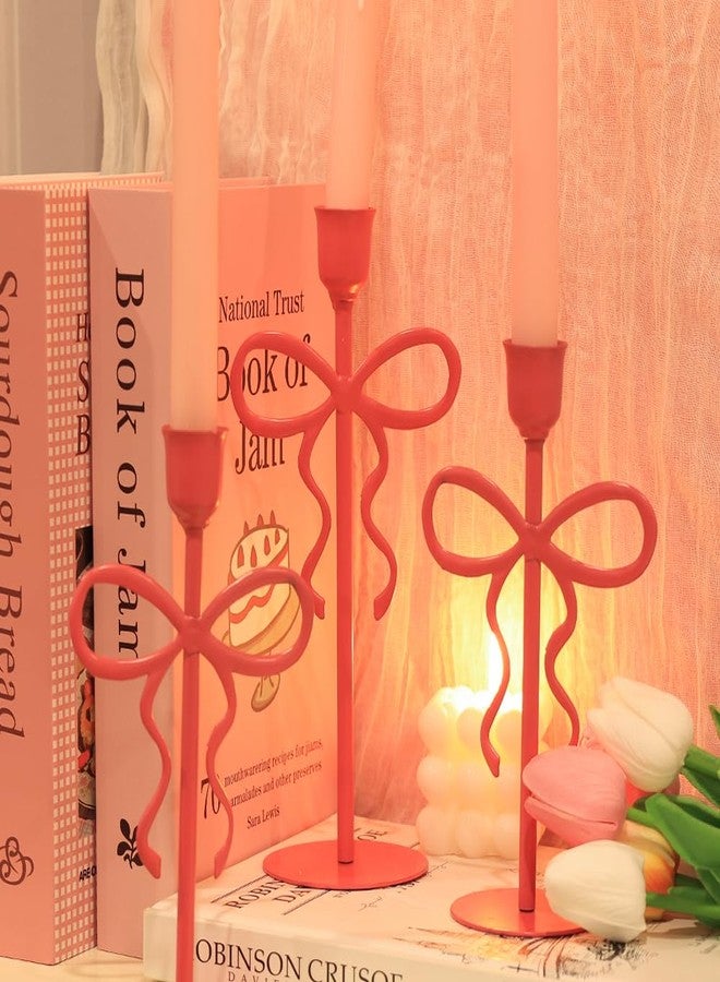 NEEDOMO Valentines Day Decor, Set of 3 Pink Bow Metal Candlestick Holders for Valentines Decorations, Taper Candle Holders Table Centerpieces for Romantic Wedding Party Mantel Decor - Image 4
