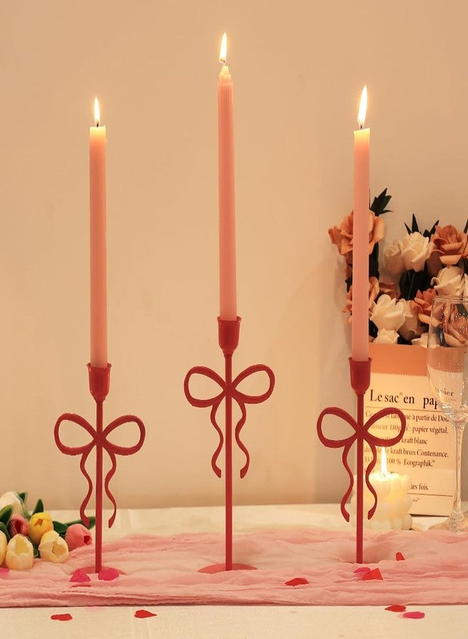 NEEDOMO Valentines Day Decor, Set of 3 Pink Bow Metal Candlestick Holders for Valentines Decorations, Taper Candle Holders Table Centerpieces for Romantic Wedding Party Mantel Decor - Image 3