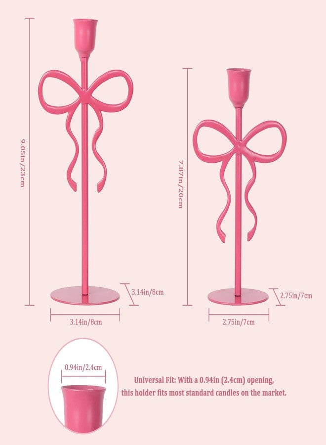 NEEDOMO Valentines Day Decor, Set of 3 Pink Bow Metal Candlestick Holders for Valentines Decorations, Taper Candle Holders Table Centerpieces for Romantic Wedding Party Mantel Decor - Image 2