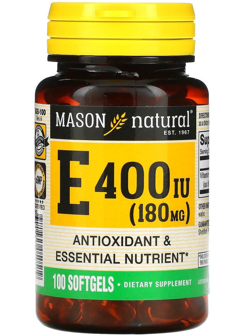 Mason Natural - Vitamin E, 180 mg (400 IU), 100 Softgels - Image 1