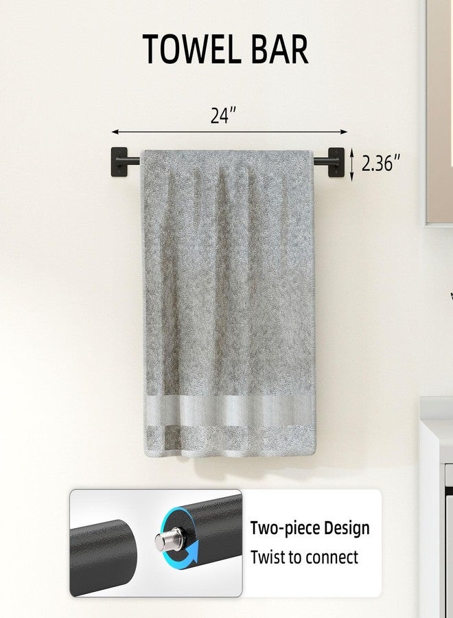 Bethom Matte Black Bathroom Accessories Set 4-Pieces, Towel Racks for Bathroom 24Inch Towel Bar, Towel Ring, Towel Hooks, Toilet Paper Holder with Shelf, Stainless Steel Wall Mounted Bathroom Hardware Set - Image 2