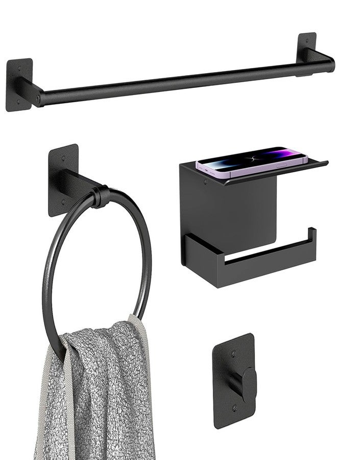 Bethom Matte Black Bathroom Accessories Set 4-Pieces, Towel Racks for Bathroom 24Inch Towel Bar, Towel Ring, Towel Hooks, Toilet Paper Holder with Shelf, Stainless Steel Wall Mounted Bathroom Hardware Set - Image 1