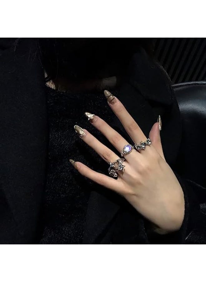 Y2k Rings Set Carnelian Rings Irregular Agate Opal Moonstone Bud Flower Star Finger Rings Opening Adjustable Rings for Women - Image 4