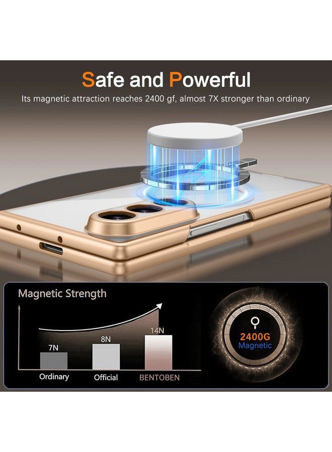 BENTOBEN for Samsung Galaxy Z Fold 7 Case Magnetic, Clear Electroplated [Compatible with MagSafe] Slim Fit Anti-Slip Shockproof Women Men Protective Phone Case for Galaxy Z Fold 7 5G 8.0",Gold - Image 4