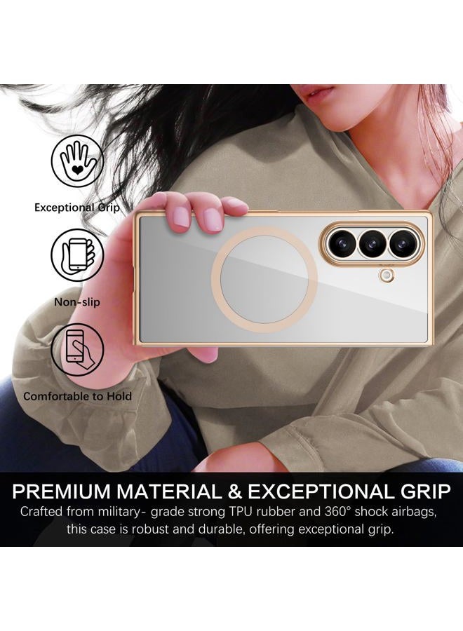 BENTOBEN for Samsung Galaxy Z Fold 7 Case Magnetic, Clear Electroplated [Compatible with MagSafe] Slim Fit Anti-Slip Shockproof Women Men Protective Phone Case for Galaxy Z Fold 7 5G 8.0",Gold - Image 5