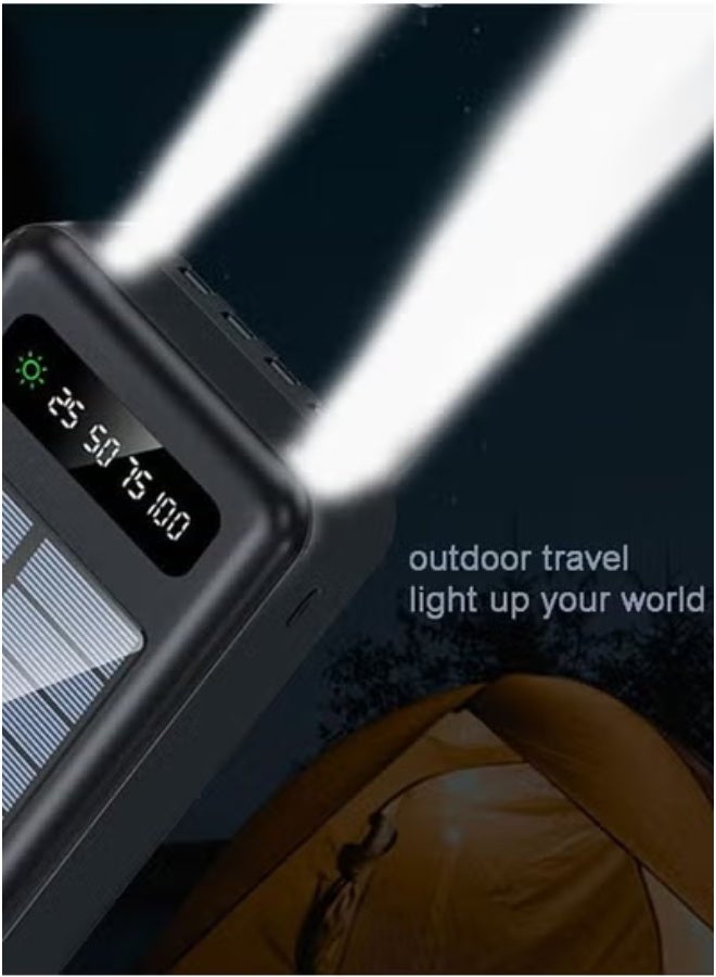 20000mAh Solar Power Bank with Built-In Cable & Dual USB Output – High-Capacity Fast Charging External Battery Pack for Smartphones, Tablets & USB Devices – Portable Solar Charger with LED Indicator – Lightweight Black Design for Travel, Outdoor & Emergency Use  - Image 3