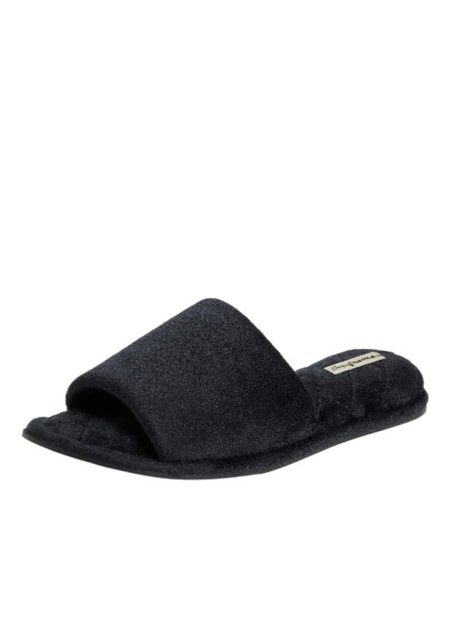 Dearfoams Women's Microfiber Velour Slide Slippers, Black, Medium - Image 1