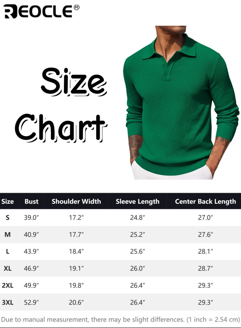 REOCLE Men's Long Sleeve Knitted Polo Shirt Classic Collared Pullover with Textured Design Comfortable Casual & Semi-Formal Top for Daily Wear - Image 4