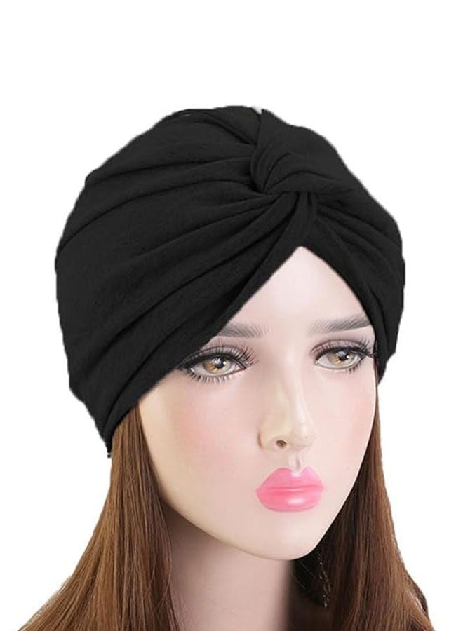HAWAWA 4 Pieces Turbans for Women, Soft Pre Tied Knot Turban Stretchy Head Wraps Chemo Headwear Pleated Beanie Cap Sleep Hat for Women Girls  - Image 2