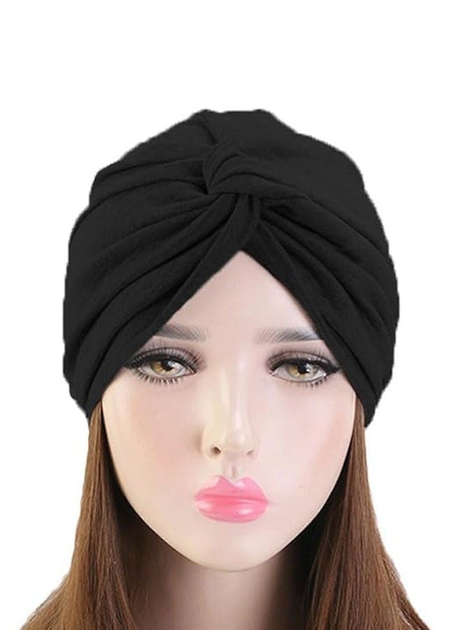 HAWAWA 4 Pieces Turbans for Women, Soft Pre Tied Knot Turban Stretchy Head Wraps Chemo Headwear Pleated Beanie Cap Sleep Hat for Women Girls  - Image 3