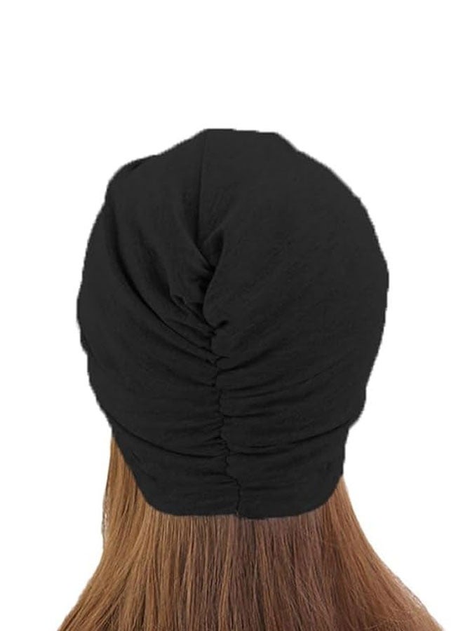 HAWAWA 4 Pieces Turbans for Women, Soft Pre Tied Knot Turban Stretchy Head Wraps Chemo Headwear Pleated Beanie Cap Sleep Hat for Women Girls  - Image 4
