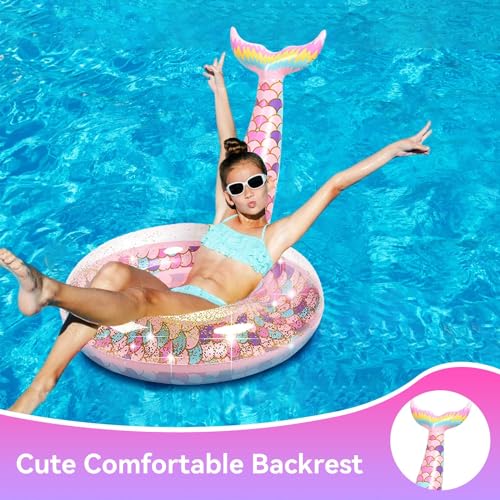 Ginkago Pool Floats Inflatable Swimming Rings Mermaid Tail Tubes Glitters Water Party Summer Beach for Kids and Adults - Image 4