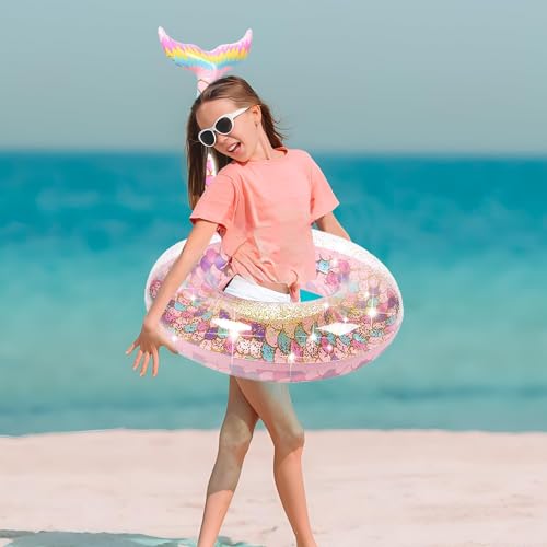 Ginkago Pool Floats Inflatable Swimming Rings Mermaid Tail Tubes Glitters Water Party Summer Beach for Kids and Adults - Image 3