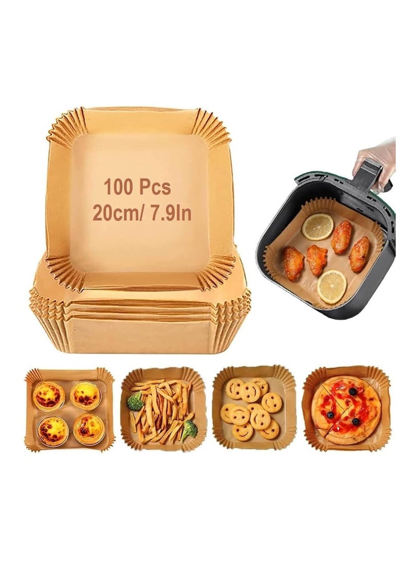Spaceshoop Air Fryer Liners Square, 7.9 Inch Air Fryer Disposable Paper Liners, Non-Stick Air Fryer Parchment Paper Liners Food Grade Baking Paper (100) - Image 1