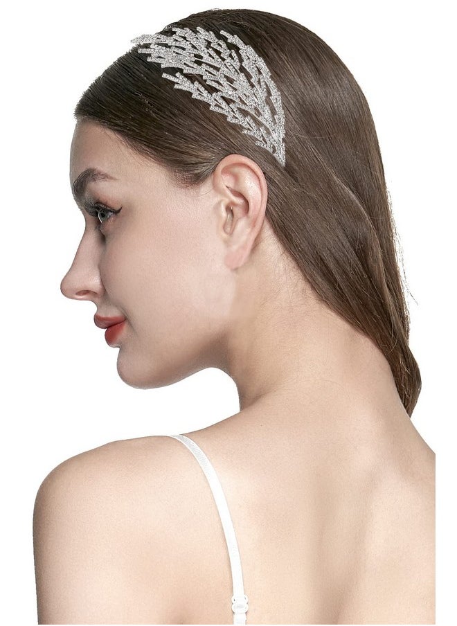 Coucoland - Wedding Headpiece For Bride Hair Jewelry Wedding Headband Tiara Leaf Headband Crown Tiara Bridal Silver Headpiece - Image 1