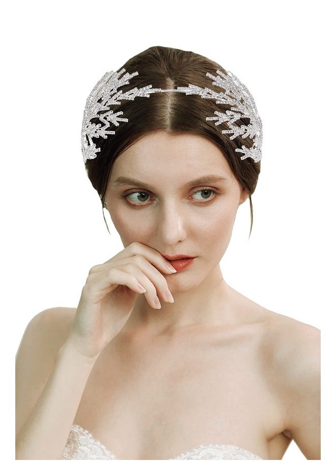 Coucoland - Wedding Headpiece For Bride Hair Jewelry Wedding Headband Tiara Leaf Headband Crown Tiara Bridal Silver Headpiece - Image 1